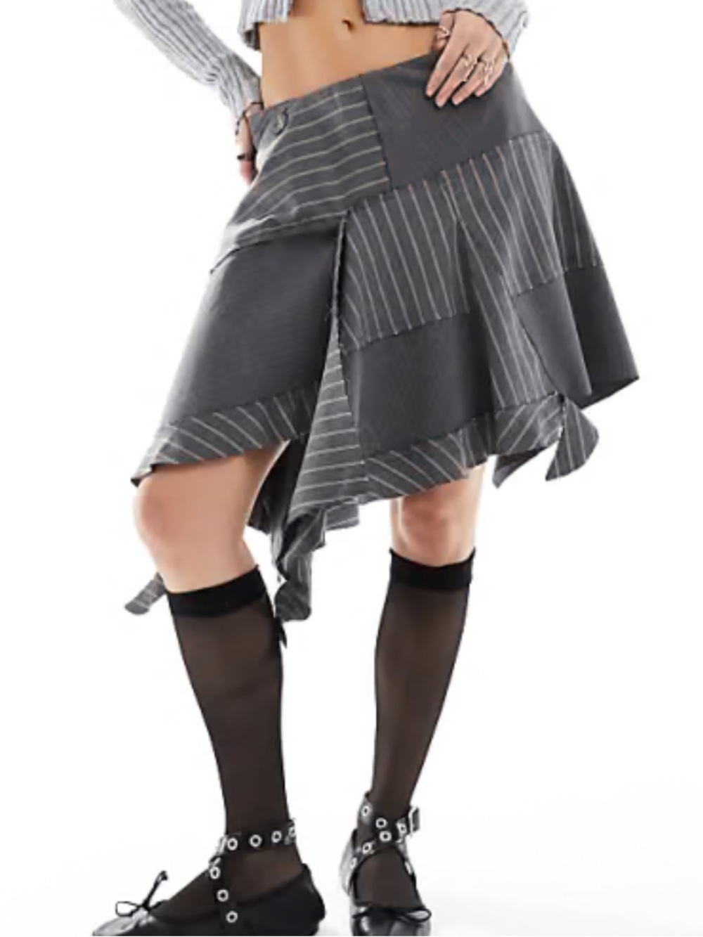 Reclaimed Vintage ASOS spliced grey pinstripe skirt with raw edges size 12